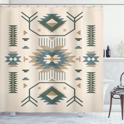Ambesonne Southwestern Shower Curtain, Ethnic Illustration of a Zigzags Design Triangular Iconic Artwork Motifs, Cloth Fabric Bathroom Decor Set with Hooks, 69" W x 70" L, Slate Blue