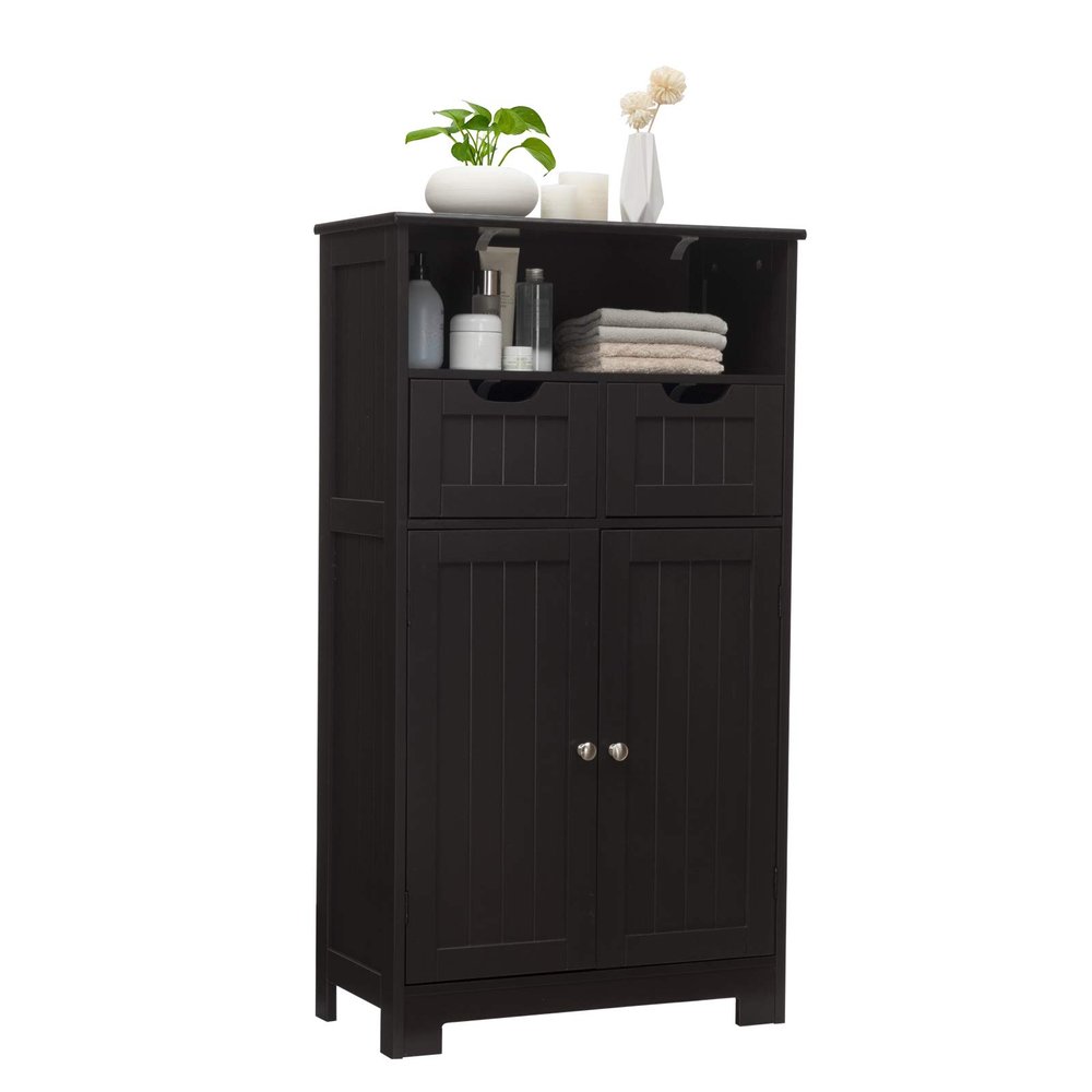 GLACER Modern Bathroom Floor Cabinet, Storage Cabinet with Removable Drawers & Adjustable Shelf for Bathroom, Living Room, Kitchen or Entryway, 24 x 12 x 43 inches (Black)