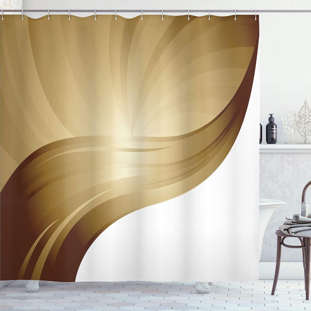 Ambesonne Contemporary Shower Curtain, Spiraling Stripes with Monochrome Tones Modern Art Inspirations Abstract, Cloth Fabric Bathroom Decor Set with Hooks, 69" W x 70" L, Pale Coffee