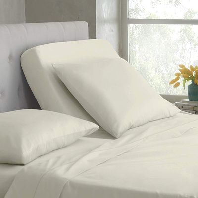 Split Top King Sheet Set for Adjustable Flex Top Mattress 100% Egyptian-Cotton, 1000-Thread-Count, Split Head 4-Piece Sheet Set 39" Split at Top - 25" EXTRA-DEEP-POCKET [King- 39" Split, Ivory]