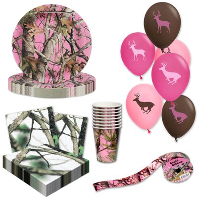 Havercamp Pink Camo Birthday Party Decorations for 16 Guests W/ 16 9in Plates Napkins Cups Balloons Ribbon Hunting Decorations for Party