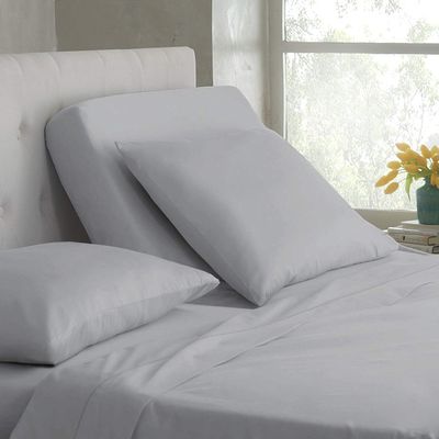 Split Top King Sheet Set for Adjustable Flex Top Mattress 100% Egyptian-Cotton, 1000-Thread-Count, Split Head Sheet Set 39" Split at Top - 28" EXTRA-DEEP-POCKET [King- 39" Split, Light Grey]