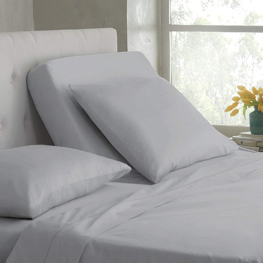 Split Top King Sheet Set for Adjustable Flex Top Mattress 100% Egyptian-Cotton, 1000-Thread-Count, Split Head Sheet Set 39" Split at Top - 28" EXTRA-DEEP-POCKET [King- 39" Split, Light Grey]