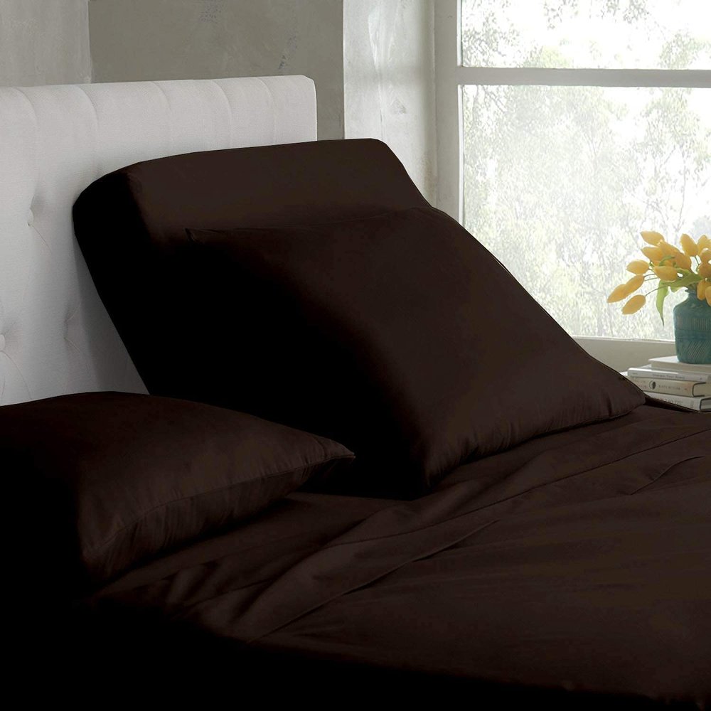 Mr Pandaa Split Top King Sheet Set for Adjustable Flex Top Mattress 100% Egyptian-Cotton, 1000-Thread-Count, Split Head Sheet Set 39" Split at Top - 28" Extra-DEEP-Pocket [King- 39" Split, Chocolate]