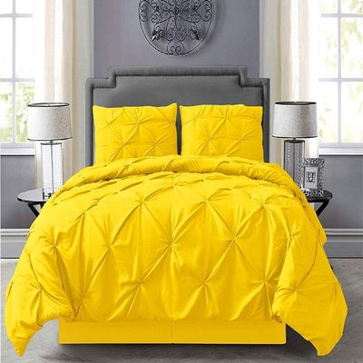 6 Piece Modern Pale Yellow Pintuck Comforter Set Twin Size | All Season Beautiful Pinch Pleated Textured Solid Color Luxury Bedding - Durable Bed in a Bag Comfortable Warm Soft Cozy Comfy Sheets Decor