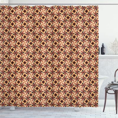 Ambesonne Modern Shower Curtain, Retro 60s 70s Vintage Geometrical Rounds Triangles Pattern Art Image, Cloth Fabric Bathroom Decor Set with Hooks, 69" W x 75" L, Pale Redwood