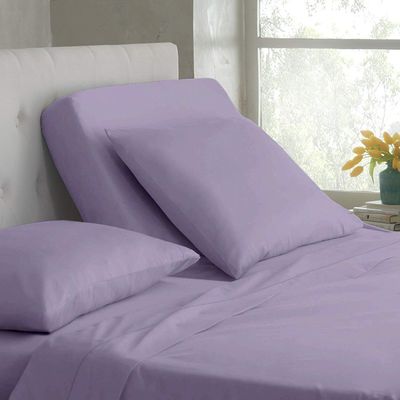 Split Top King Sheet Set for Adjustable Flex Top Mattress 100% Egyptian-Cotton, 1000-Thread-Count, Split Head 4-Piece Sheet Set 39" Split at Top - 28" EXTRA-DEEP-POCKET [King- 39" Split, Lilac]