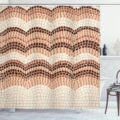 Ambesonne Tiles Shower Curtain, Gradient Colored Mosaic Waves Setting Antique Roman Royal Dated Retro Patterns, Cloth Fabric Bathroom Decor Set with Hooks, 69" W x 75" L, Peach Beige