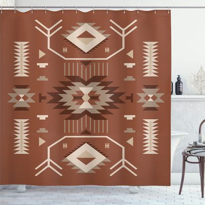 Ambesonne Southwestern Shower Curtain, Ethnic Illustration of a Zigzags Design Triangular Iconic Artwork Motifs, Cloth Fabric Bathroom Decor Set with Hooks, 69" W x 75" L, Pale Redwood