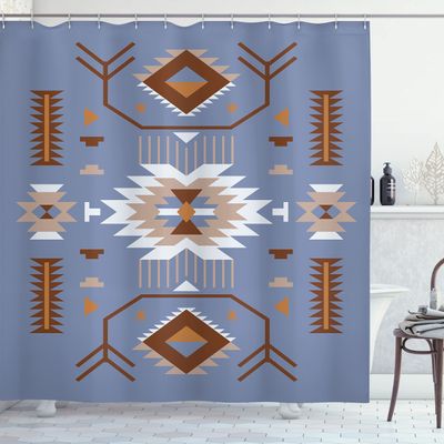 Ambesonne Southwestern Shower Curtain, Ethnic Illustration of a Zigzags Design Triangular Iconic Artwork Motifs, Cloth Fabric Bathroom Decor Set with Hooks, 69" W x 75" L, Blue Ceil