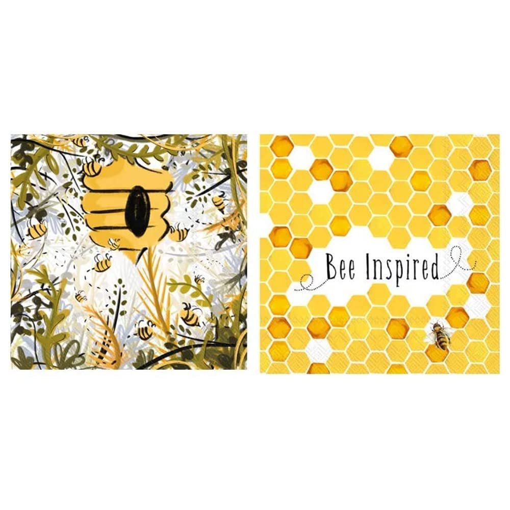 Bee Inspired Cocktail Napkins 3-ply, 40 count - Barware Beverage Serviettes Party Supplies - Bumblebee Haven