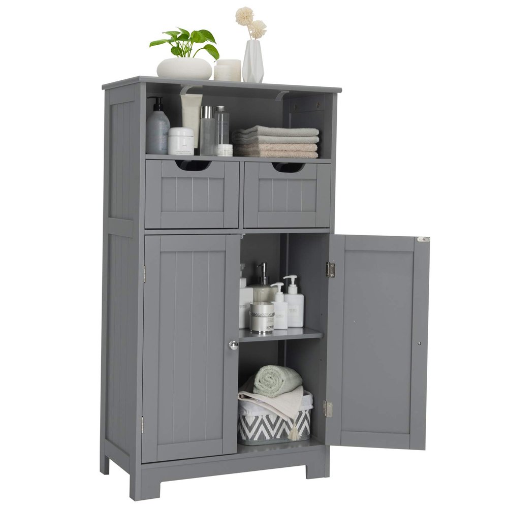 GLACER Multifunctional Floor Cabinet, Bathroom Cabinet with Removable Drawers and Adjustable Shelf for Bathroom, Living Room, Kitchen or Entryway, 24 x 12 x 43 inches (Grey)