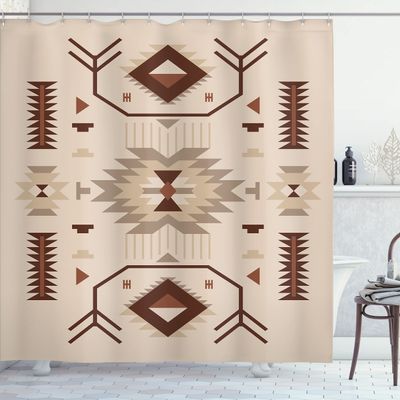 Ambesonne Southwestern Shower Curtain, Ethnic Illustration of a Zigzags Design Triangular Iconic Artwork Motifs, Cloth Fabric Bathroom Decor Set with Hooks, 69" W x 70" L, Beige Brown