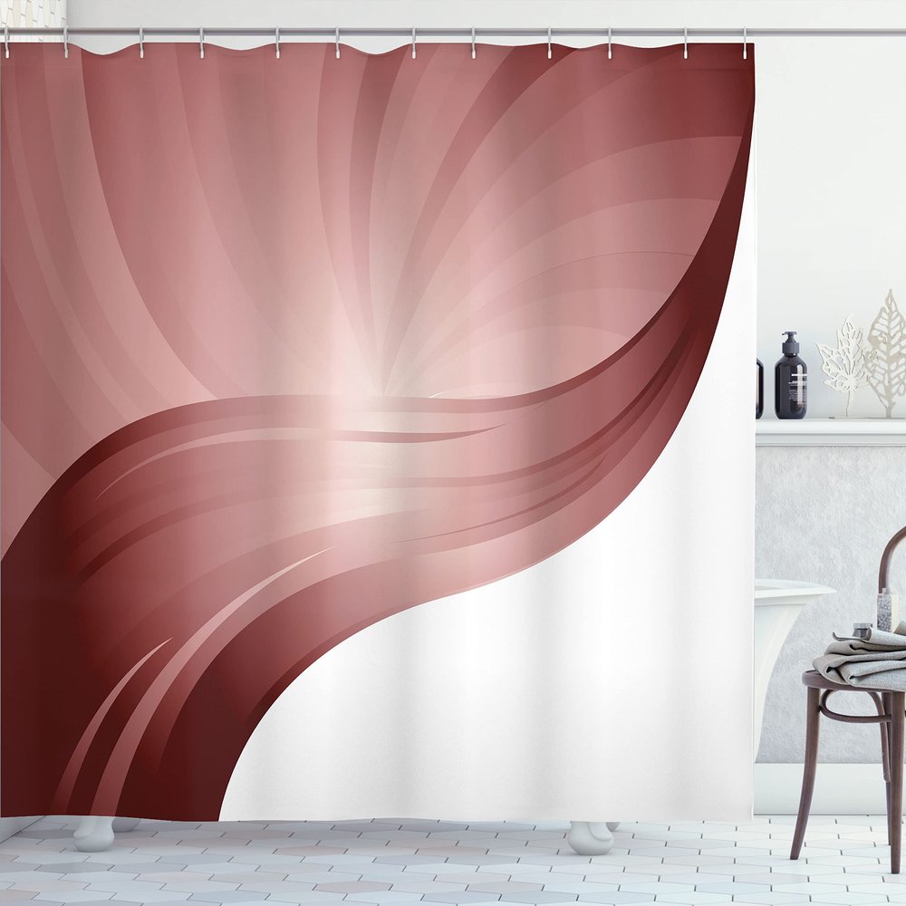 Ambesonne Contemporary Shower Curtain, Spiraling Stripes with Monochrome Tones Modern Art Inspirations Abstract, Cloth Fabric Bathroom Decor Set with Hooks, 69" W x 75" L, Taupe Mauve
