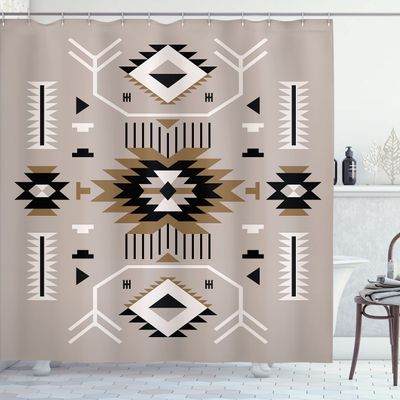 Ambesonne Southwestern Shower Curtain, Ethnic Illustration of a Zigzags Design Triangular Iconic Artwork Motifs, Cloth Fabric Bathroom Decor Set with Hooks, 69" W x 70" L, Camel Black