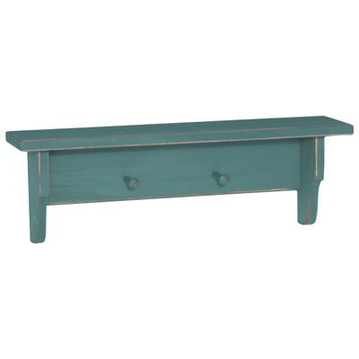 2 Foot Farmhouse Storage Shelf with Pegs, Sea Foam Green
