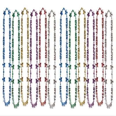 Beistle Happy New Year Beads of Expression 12 Pack, Metallic Bead Necklaces with Star Accents, Assorted Colors Celebration Jewelry for New Years Parties & NYE Events, 36