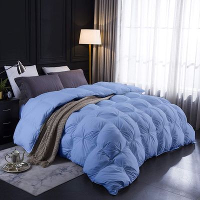 100% Organic Cotton | Pinch Pleated Comforter| 500 GSM |Light Blue Oversized Queen Luxurious Quality Comforter with Ultra Soft Vintage Pin Tuck,Chic Cute Decorative Comforter
