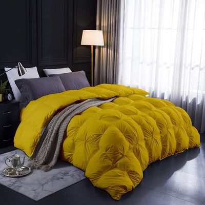 100% Organic Cotton | Pinch Pleated Comforter| 500 GSM |Gold Queen/Full Luxurious Quality Comforter with Ultra Soft Vintage Pin Tuck,Chic Cute Decorative Comforter