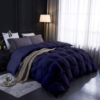 100% Long Staple Cotton |Navy Blue California King/King Luxurious Quality Comforter with Ultra Soft Vintage Pin Tuck,Chic Cute Decorative Comforter