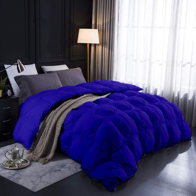 100% Long Staple Cotton |Royal Blue California King/King Luxurious Quality Comforter with Ultra Soft Vintage Pin Tuck,Chic Cute Decorative Comforter