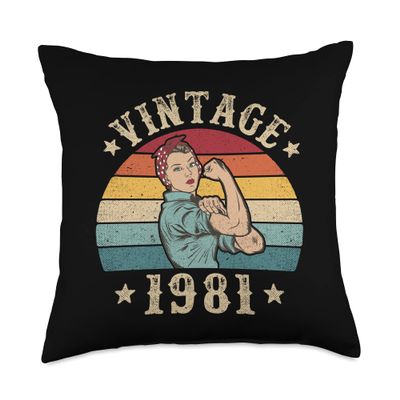 45th Birthday Present Women Vintage 1981 Ladies 45 Years Throw Pillow