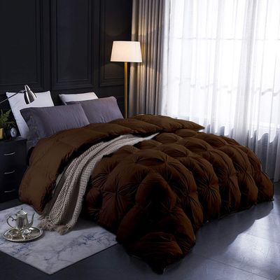 100% Organic Cotton | Pinch Pleated Comforter| 500 GSM |Brown Queen/Full Luxurious Quality Comforter with Ultra Soft Vintage Pin Tuck,Chic Cute Decorative Comforter