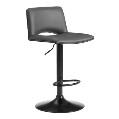 Armen Living Thierry Adjustable Swivel Gray Faux Leather and Black Metal Bar Stool