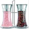 Pepper Mill and Salt Grinders Shaker Set, Salt Pepper Grinder Mill Set with Stainless Stand, Adjustable Coarseness Refillable Ceramic Grinding Core and Durable Glass, Easy to Use Fill view 1