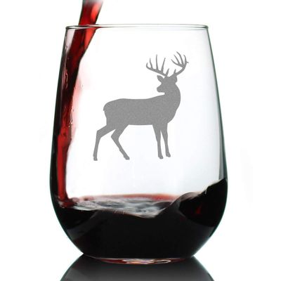 Bevvee Deer Stemless Wine Glass - Cabin Themed Gifts or Rustic Decor for Women and Men - Engraved Silhouette - Large