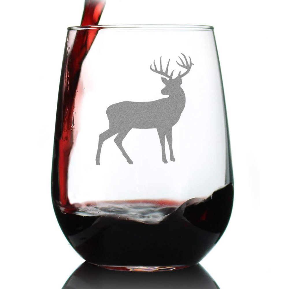 Bevvee Deer Stemless Wine Glass - Cabin Themed Gifts or Rustic Decor for Women and Men - Engraved Silhouette - Large