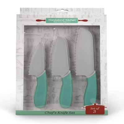 Handstand Kitchen 3-Piece 5", 6" and 7" Serrated BPA-Free Knife Set for Kid Safe Cooking