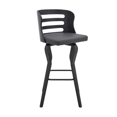 armen LIVING Verne 30" Seat Height Swivel Gray Faux Leather and Black Wood Bar Stool
