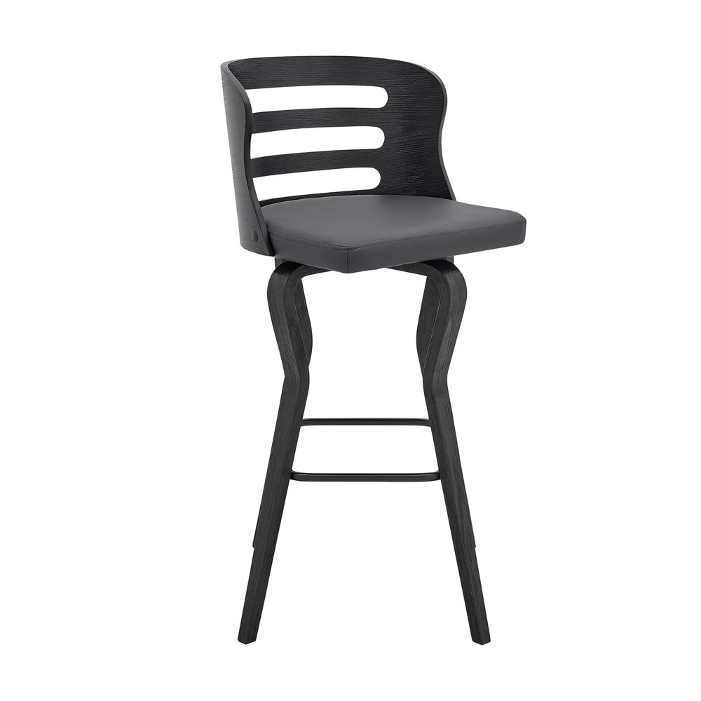 armen LIVING Verne 30" Seat Height Swivel Gray Faux Leather and Black Wood Bar Stool