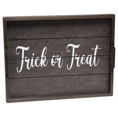 Elegant Designs HG2000-KTT Halloween Decorative Wood Serving Tray w/Handles, 15.50" x 12", Black Wash Trick or Treat