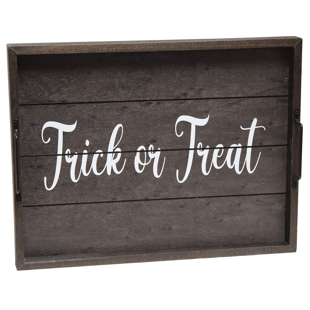 Elegant Designs HG2000-KTT Halloween Decorative Wood Serving Tray w/Handles, 15.50" x 12", Black Wash Trick or Treat