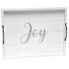 Elegant Designs HG2000-WJY Christmas Decoration 15.50" x 12" Decorative Wood Serving Tray w/Handles, White Wash Joy view 1