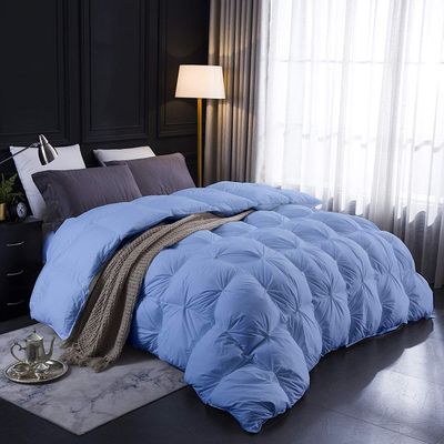 100% Long Staple Cotton |Light Blue California King/King Comforter with Ultra Soft Vintage Pin Tuck, Comforter
