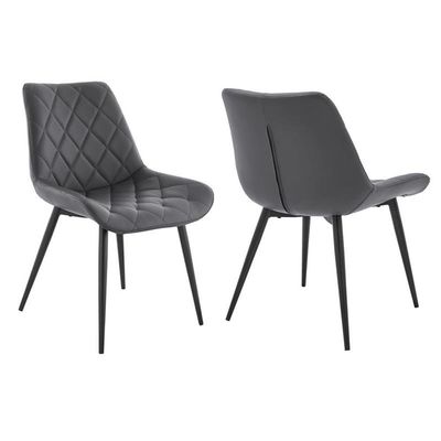 Armen Living Loralie Faux Leather and Black Metal Dining Chairs-Set of 2, 17" Seat Height, Gray