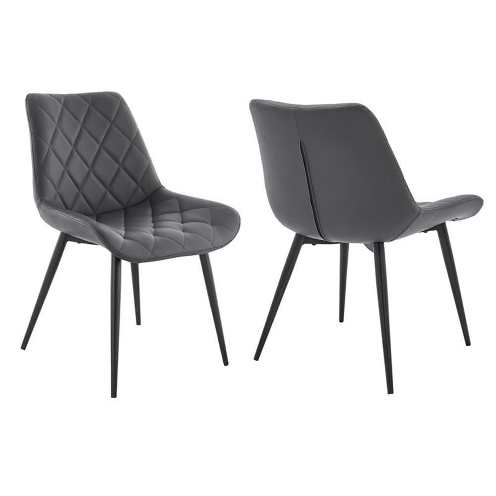 Armen Living Loralie Faux Leather and Black Metal Dining Chairs-Set of 2, 17" Seat Height, Gray