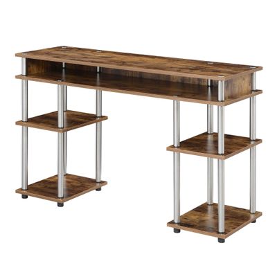 Convenience Concepts Designs2Go No Tools Desk Home Office Desk with Shelves, Corner Shelf Vanity Desk Computer Desk Nail Table for Nail Tech - 47.25" L x 15.75" W x 30" H, Barnwood