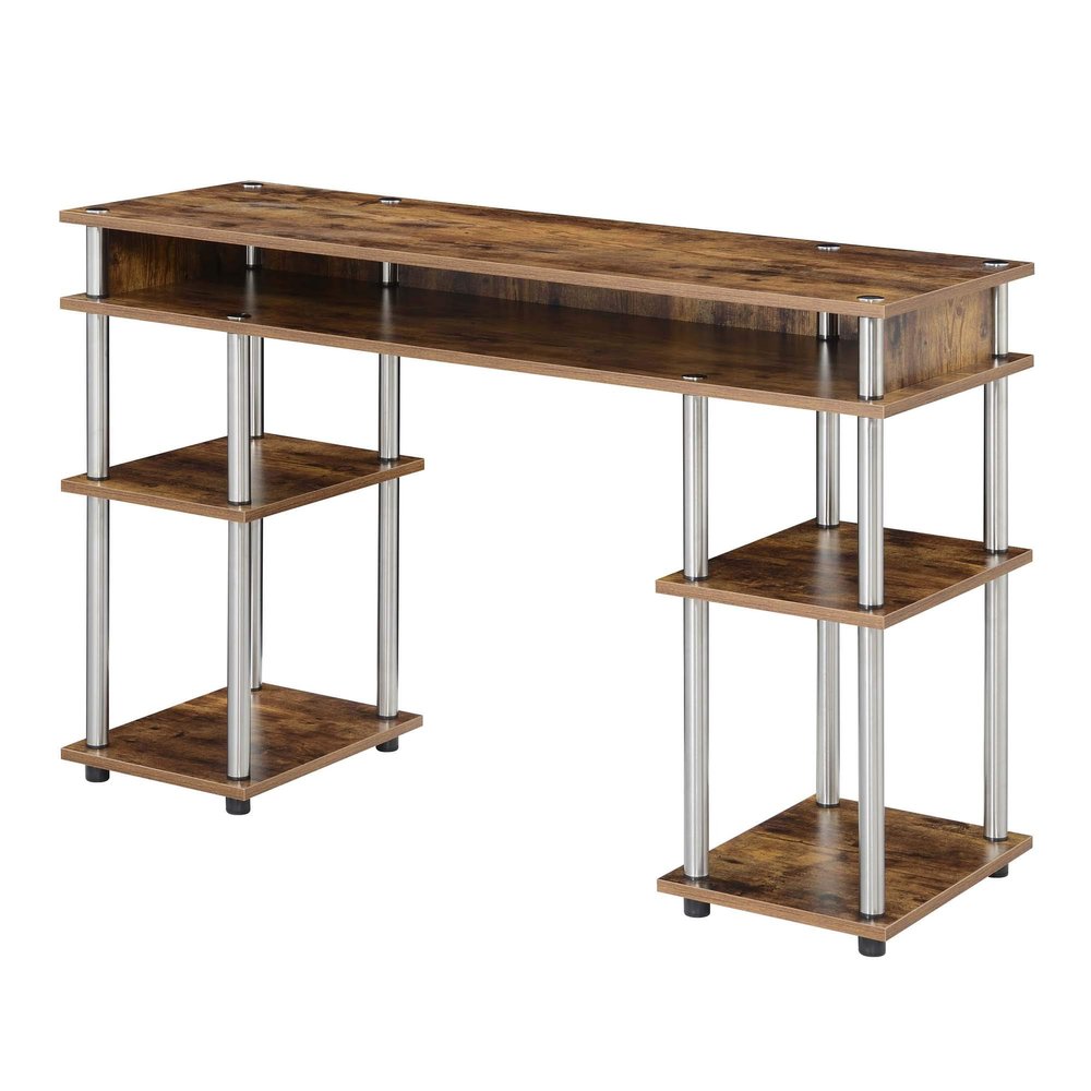 Convenience Concepts Designs2Go No Tools Desk Home Office Desk with Shelves, Corner Shelf Vanity Desk Computer Desk Nail Table for Nail Tech - 47.25" L x 15.75" W x 30" H, Barnwood