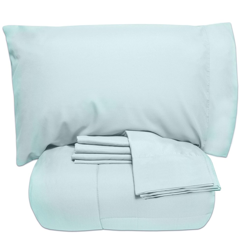 7 PCS Bed-in-A-Bag Package 100% Organic Cotton 600 Thread Counts Best Collection of Bedding Set-1 Comforter,1 Fitted Sheet Upto 18" DP,1 Flat Sheet,4 Pillow Cases Cal-King/King - Light Blue