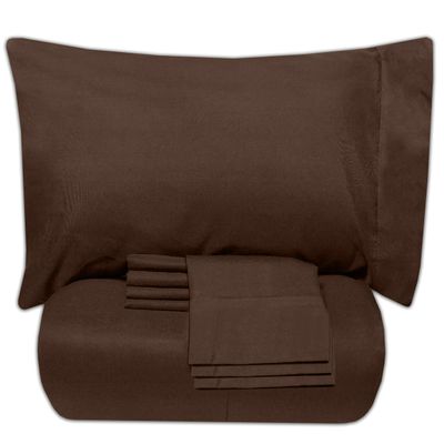 7 PCS Bed-in-A-Bag Package 100% Organic Cotton 600 Thread Counts Best Collection of Bedding Set-1 Comforter,1 Fitted Sheet Upto 18" DP,1 Flat Sheet,4 Pillow Cases Twin/Twin XL - Brown