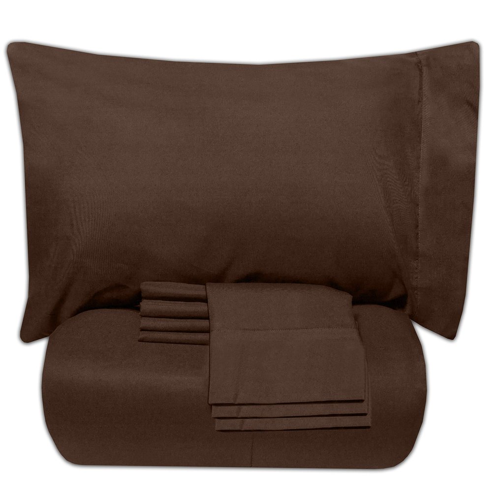 7 PCS Bed-in-A-Bag Package 100% Organic Cotton 600 Thread Counts Best Collection of Bedding Set-1 Comforter,1 Fitted Sheet Upto 18" DP,1 Flat Sheet,4 Pillow Cases Twin/Twin XL - Brown