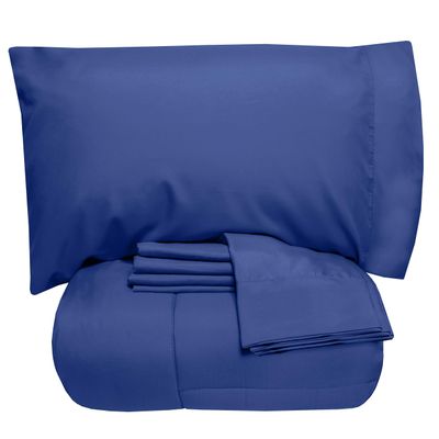 7 PCS Bed-in-A-Bag Package 100% Organic Cotton 600 Thread Counts Best Collection of Bedding Set-1 Comforter,1 Fitted Sheet Upto 18" DP,1 Flat Sheet,4 Pillow Cases Oversized Queen - Royal Blue