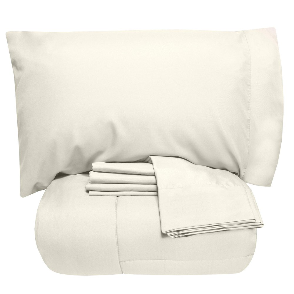 7 PCS Bed-in-A-Bag Package 100% Organic Cotton 600 Thread Counts Best Collection of Bedding Set-1 Comforter,1 Fitted Sheet Upto 18" DP,1 Flat Sheet,4 Pillow Cases Oversized King - Ivory