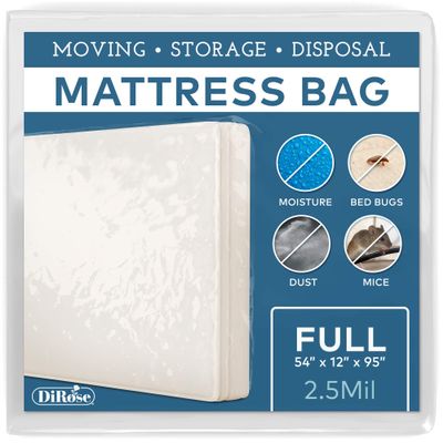 Mattress Storage Bag - Full Size Thick Plastic Moving Cover, Transport, Disposal and Protector - 3 mil Heavy Duty Reusable Clear Waterproof Mattress Protector Encasement by DiRose