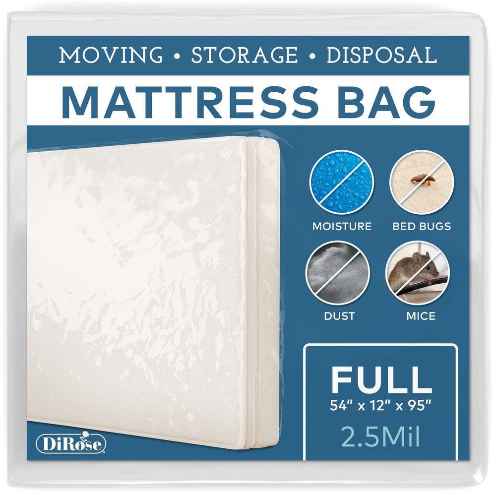 Mattress Storage Bag - Full Size Thick Plastic Moving Cover, Transport, Disposal and Protector - 3 mil Heavy Duty Reusable Clear Waterproof Mattress Protector Encasement by DiRose