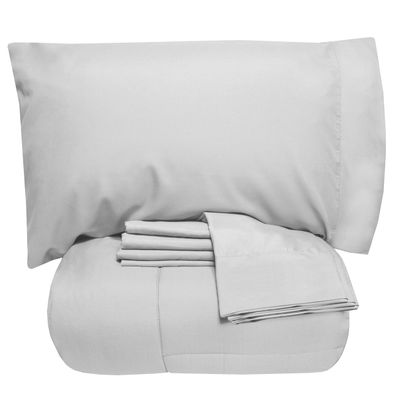 7 PCS Bed-in-A-Bag Package 100% Organic Cotton 600 Thread Counts Best Collection of Bedding Set-1 Comforter,1 Fitted Sheet Upto 18" DP,1 Flat Sheet,4 Pillow Cases Queen/Full - Silver
